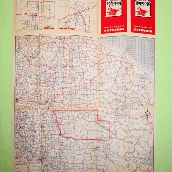 Vintage 1952 NEBRASKA & Adjoining States Travel Road Map Mobil Gas Wall Decor - Picture 7 of 8